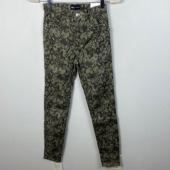 NWT Zara High Waisted Skinny Pants Green Animal Print Size 4 Pants New Tags Boho - Picture 11 of 11